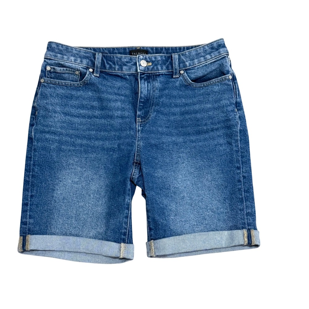 Talbots Womens 8 Girlfriend Denim Shorts 9 Inch Inseam Cuffed Medium Wash Blue